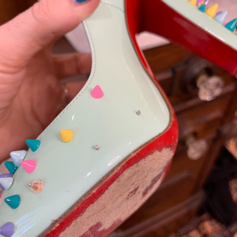 Louboutin Jurayoo 100 Candy Spike Pumps size 35 Peep Toe - Picture 9 of 13